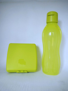 Набор Эко-бутылка 750 мл и ланч-бокс квадратный в салатово-желтом