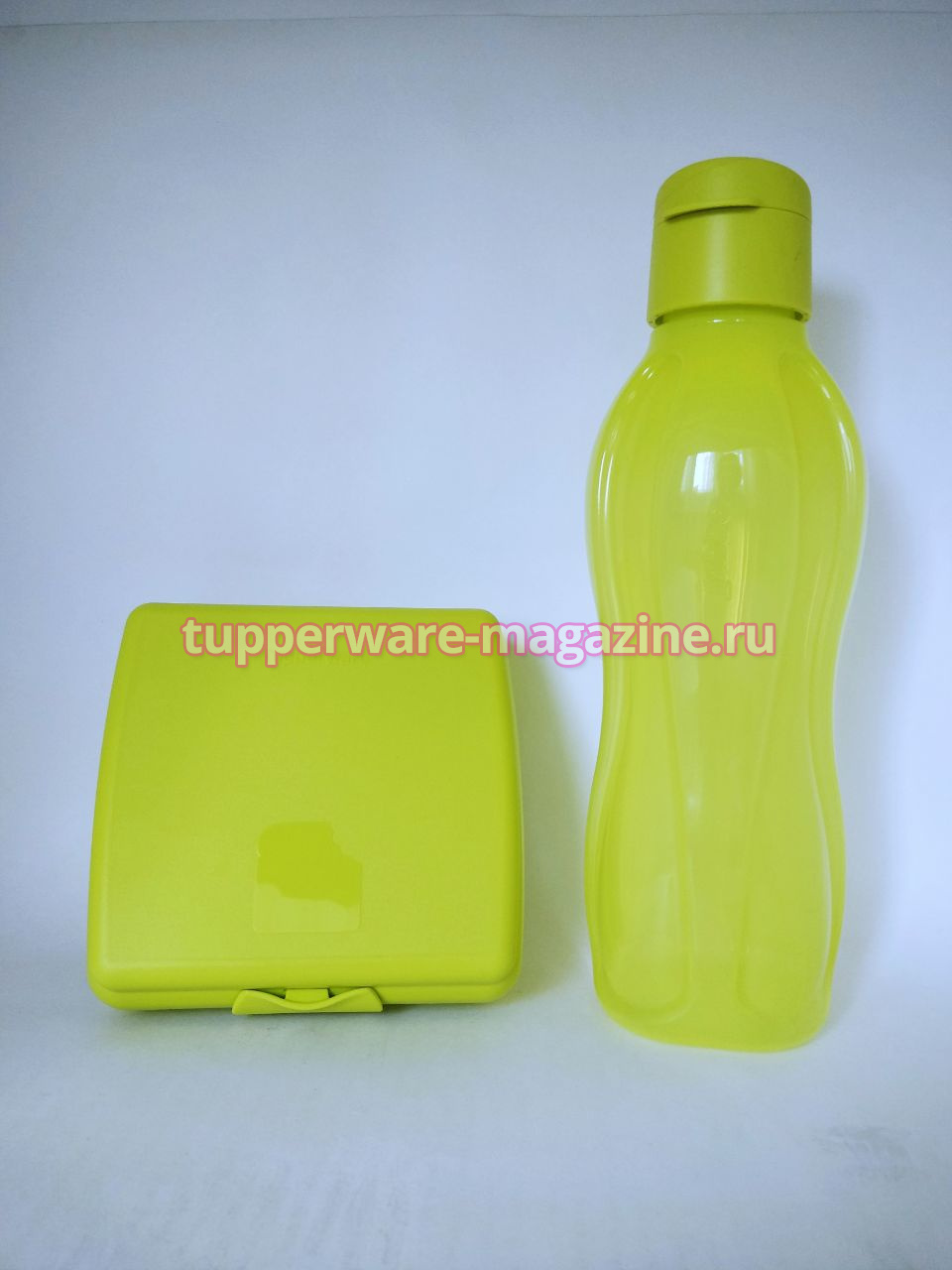 Набор Эко-бутылка 750 мл и ланч-бокс квадратный в салатово-желтом