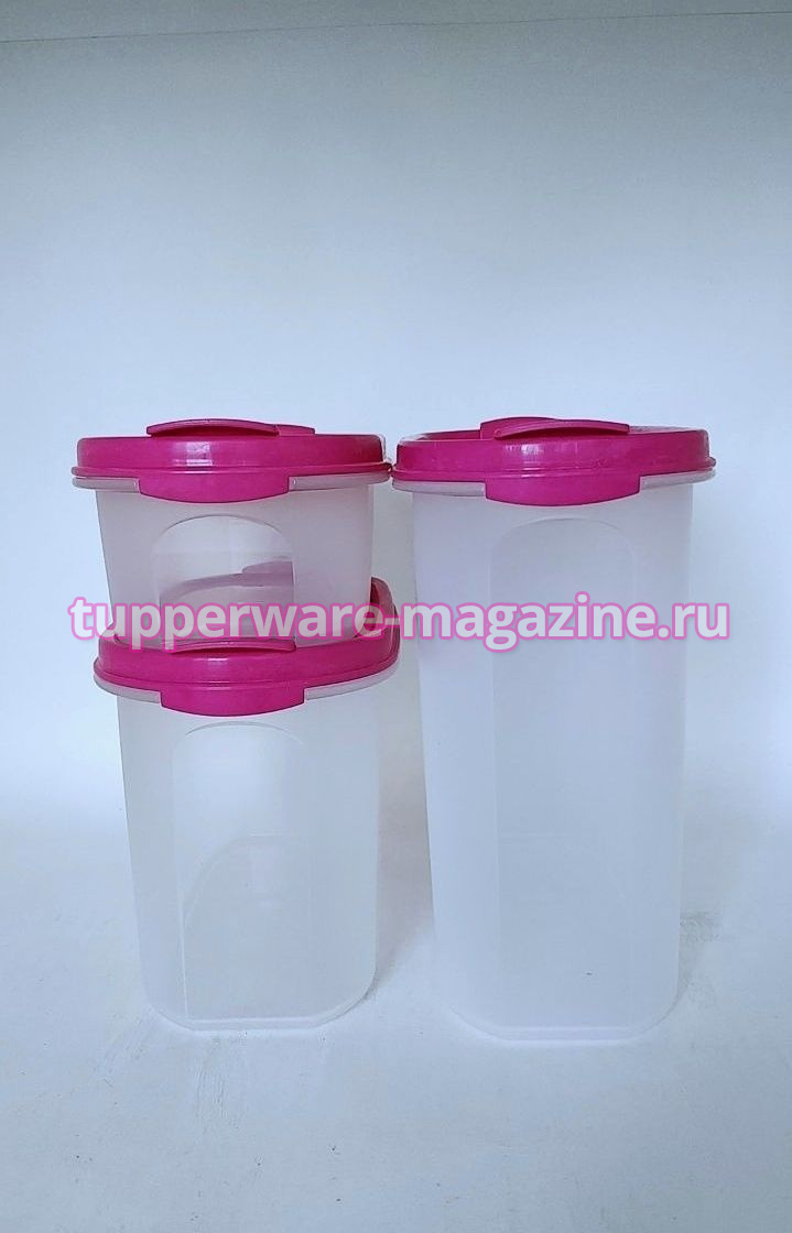 Набор овальных компактусов (500 мл, 1,1 л и 1,7 л) с розовыми крышками с клапанами