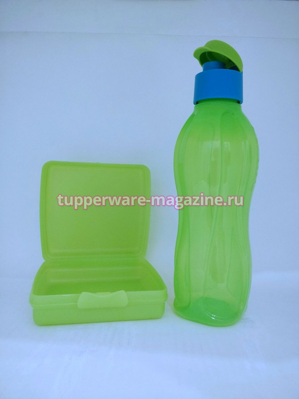 Набор Эко-бутылка 750 мл и ланч-бокс квадратный в зеленом цвете