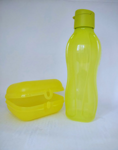 Набор Ланч-бокс большой в желтом цвете + эко-бутылка 750 мл с клапаном в желтом цвете