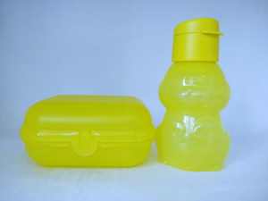Набор Ланч-бокс большой в желтом цвете + эко-бутылка "Кролик" 350 мл с клапаном в желтом цвете