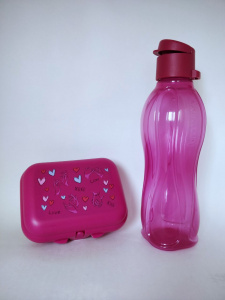 Набор Ланч-бокс "Любовь" и эко-бутылка 500 мл с клапаном в малиновом цвете
