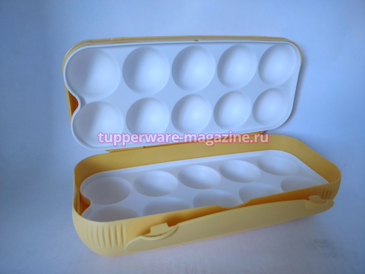 Контейнер для 10 яиц Tupperware в желтом цвете  с цветным рисунком