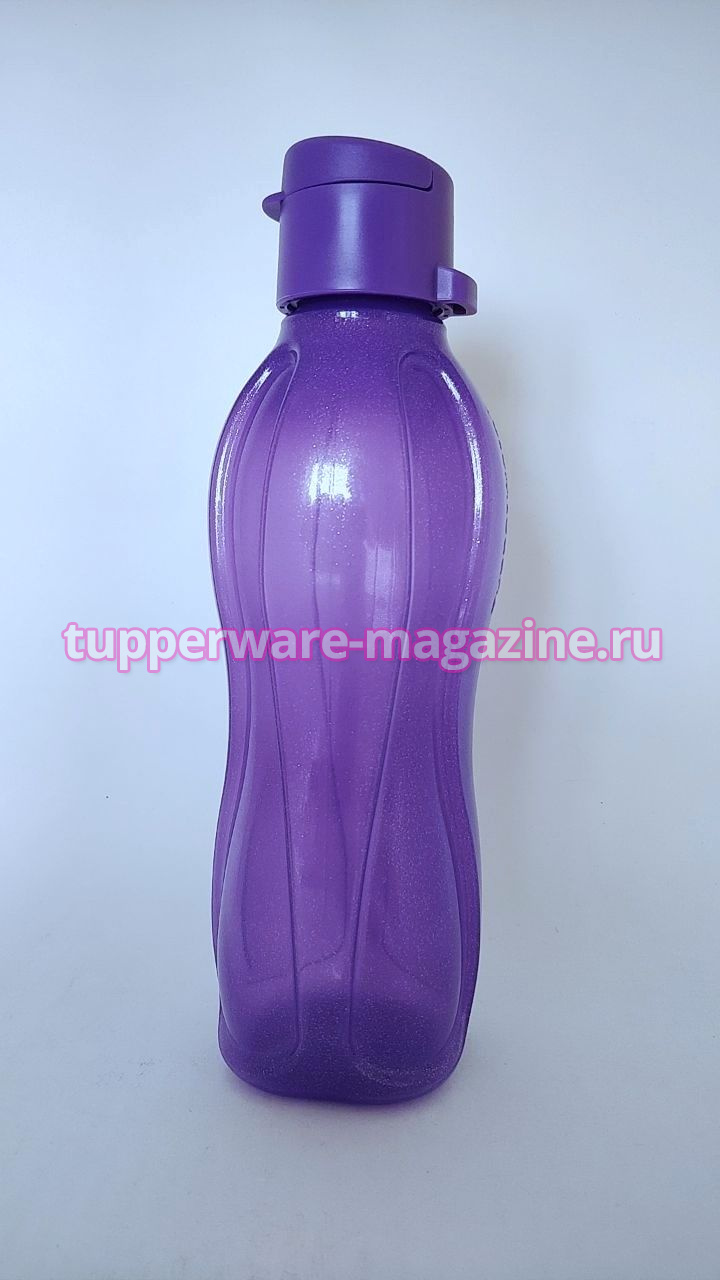 Эко-бутылка (500 мл) фиолетовая с клапаном с блёстками