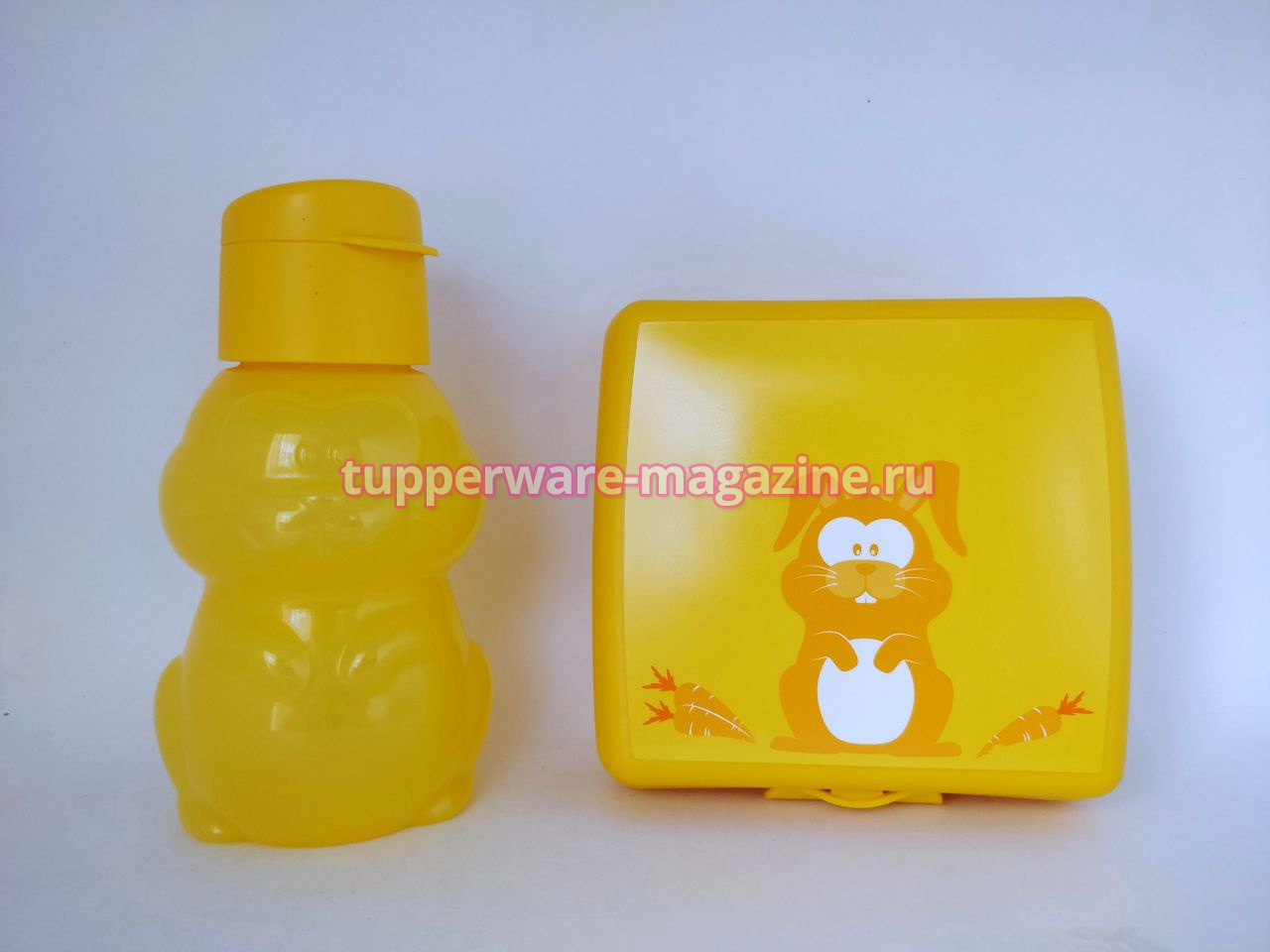 Набор ланч-бокс и эко-бутылка "Кролик" в желтом цвете